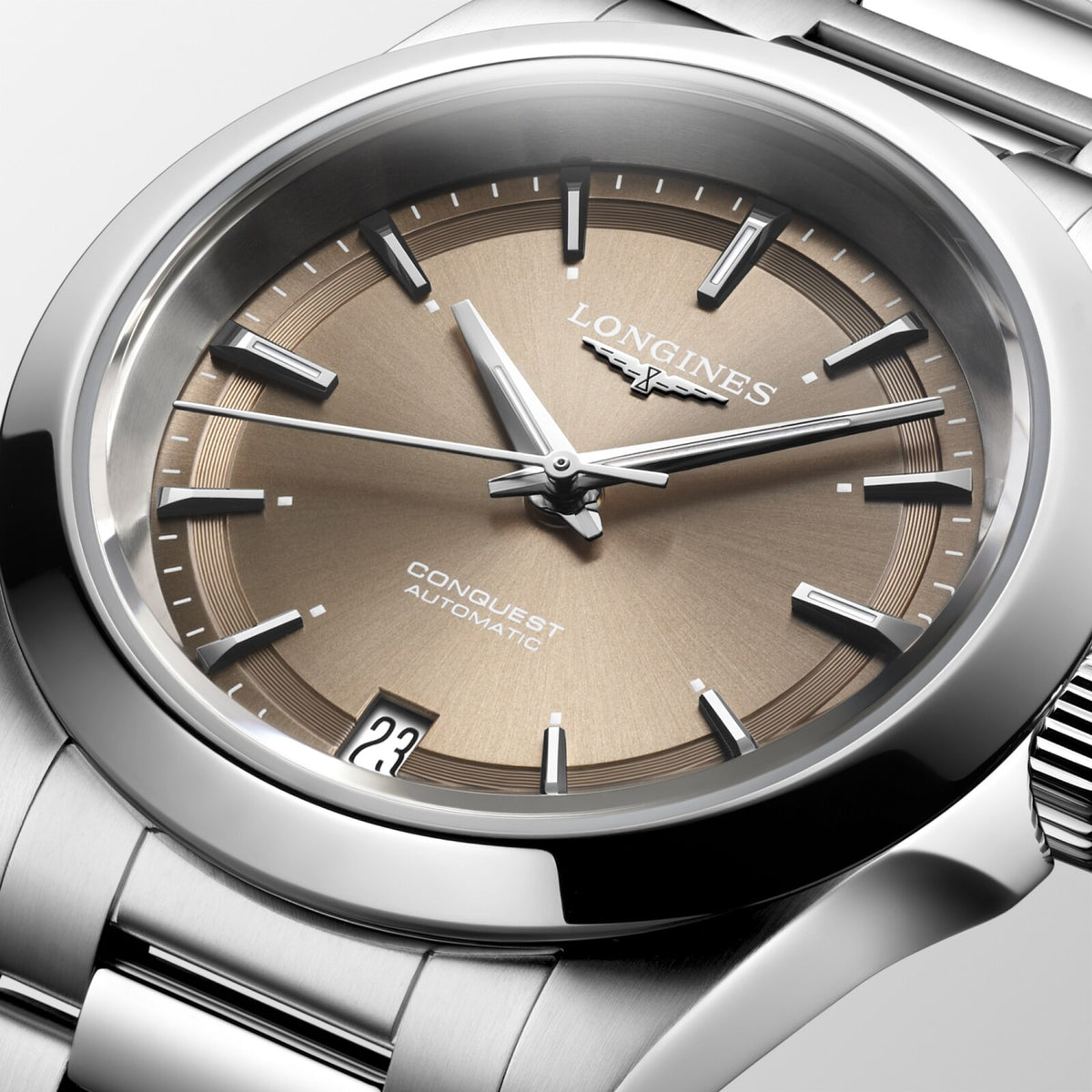 [SIMCHA-OFFICIAL-GALLERY:L3.430.4.62.6:02] Longines Conquest 34.00mm Automatic Sunray brown Dial Stainless Steel Bracelet Watch — official gallery view 2