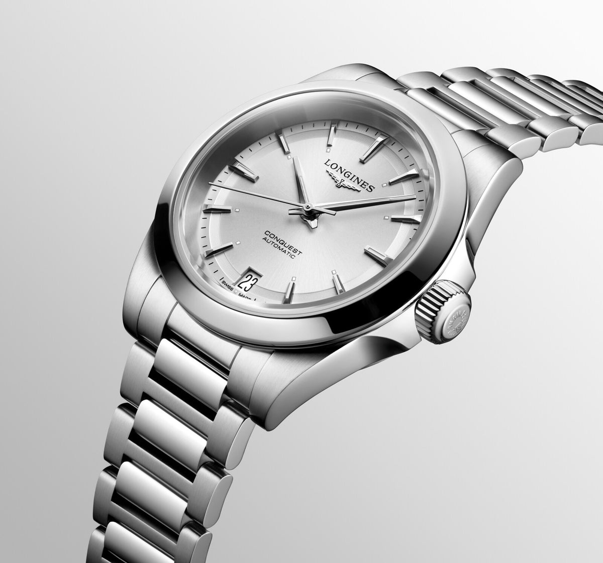 [SIMCHA-OFFICIAL-GALLERY:L3.430.4.72.6:10] Longines Conquest 34.00mm Automatic Sunray silver Dial Stainless Steel Bracelet Watch — official gallery view 10