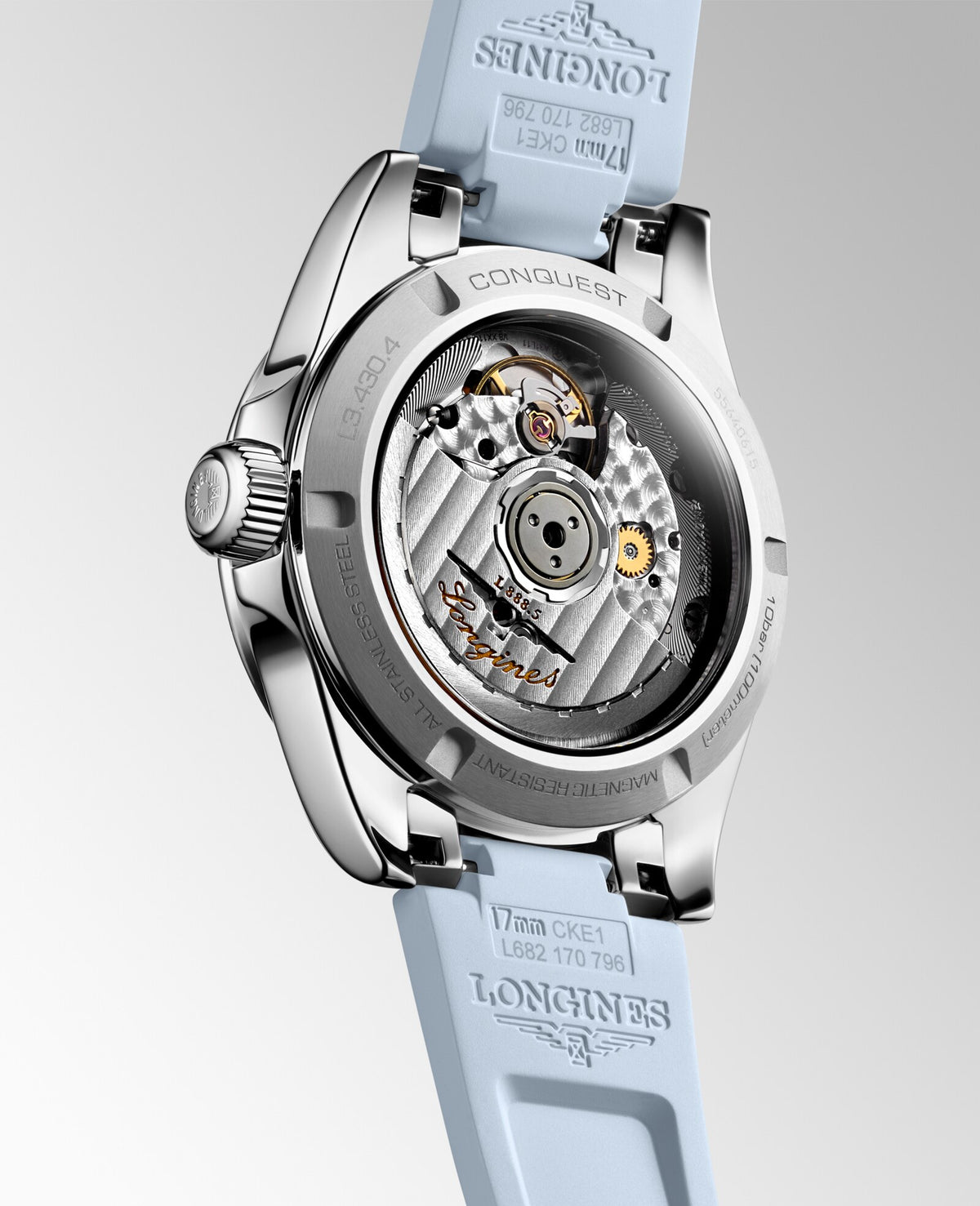 [SIMCHA-OFFICIAL-GALLERY:L3.430.4.92.9:05] Longines Conquest 34.00mm Automatic Sunray blue Dial Blue Rubber Strap Watch — official gallery view 5