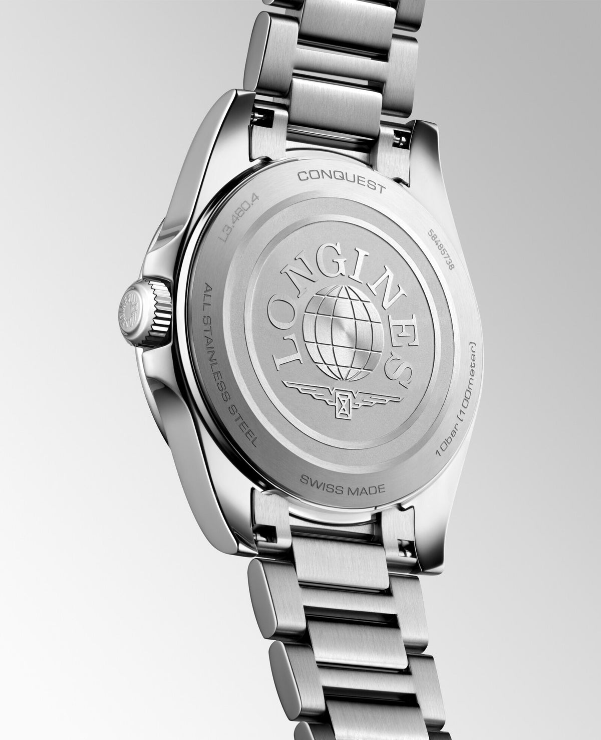 [SIMCHA-OFFICIAL-GALLERY:L3.460.4.02.6:05] Longines Conquest 34.00mm Quartz Lavender mauve sandblasted Dial Stainless Steel Bracelet Watch — official gallery view 5