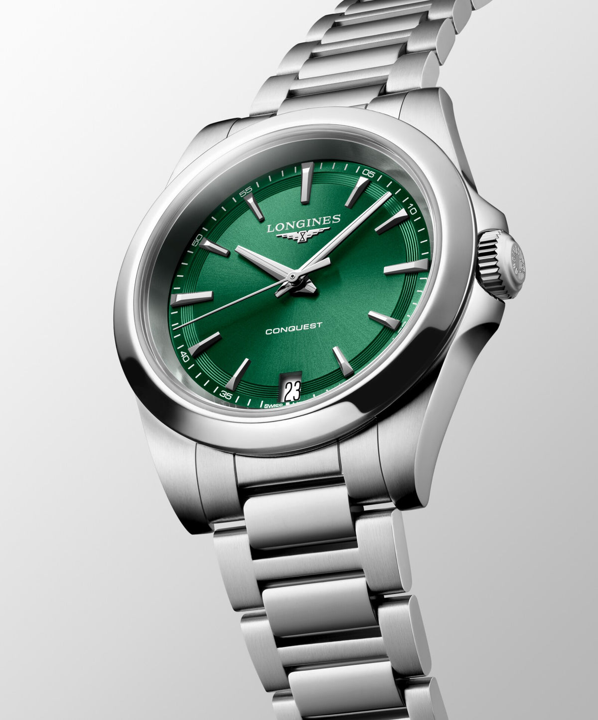 [SIMCHA-OFFICIAL-GALLERY:L3.460.4.09.6:04] Longines Conquest 34.00mm Quartz Sunray green Dial Stainless Steel Bracelet Watch — official gallery view 4