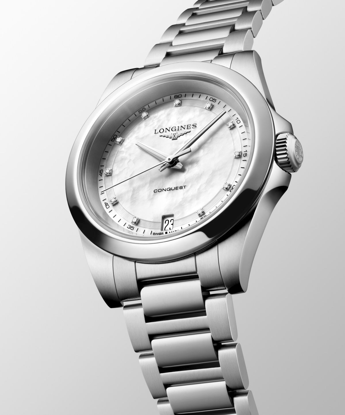 Longines Conquest 34.00mm Quartz White mother-of-pearl Dial Stainless Steel Bracelet Watch
