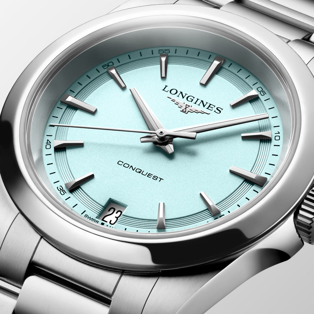 Longines Conquest 34.00mm Quartz Mint Blue sandblasted Dial Stainless Steel Bracelet Watch