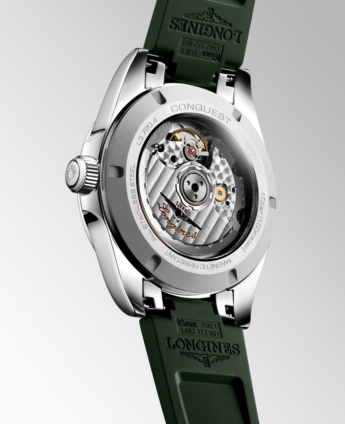[SIMCHA-OFFICIAL-GALLERY:L3.720.4.02.9:05] Longines Conquest 38.00mm Automatic Sunray green Dial Green Rubber Strap Watch — official gallery view 5