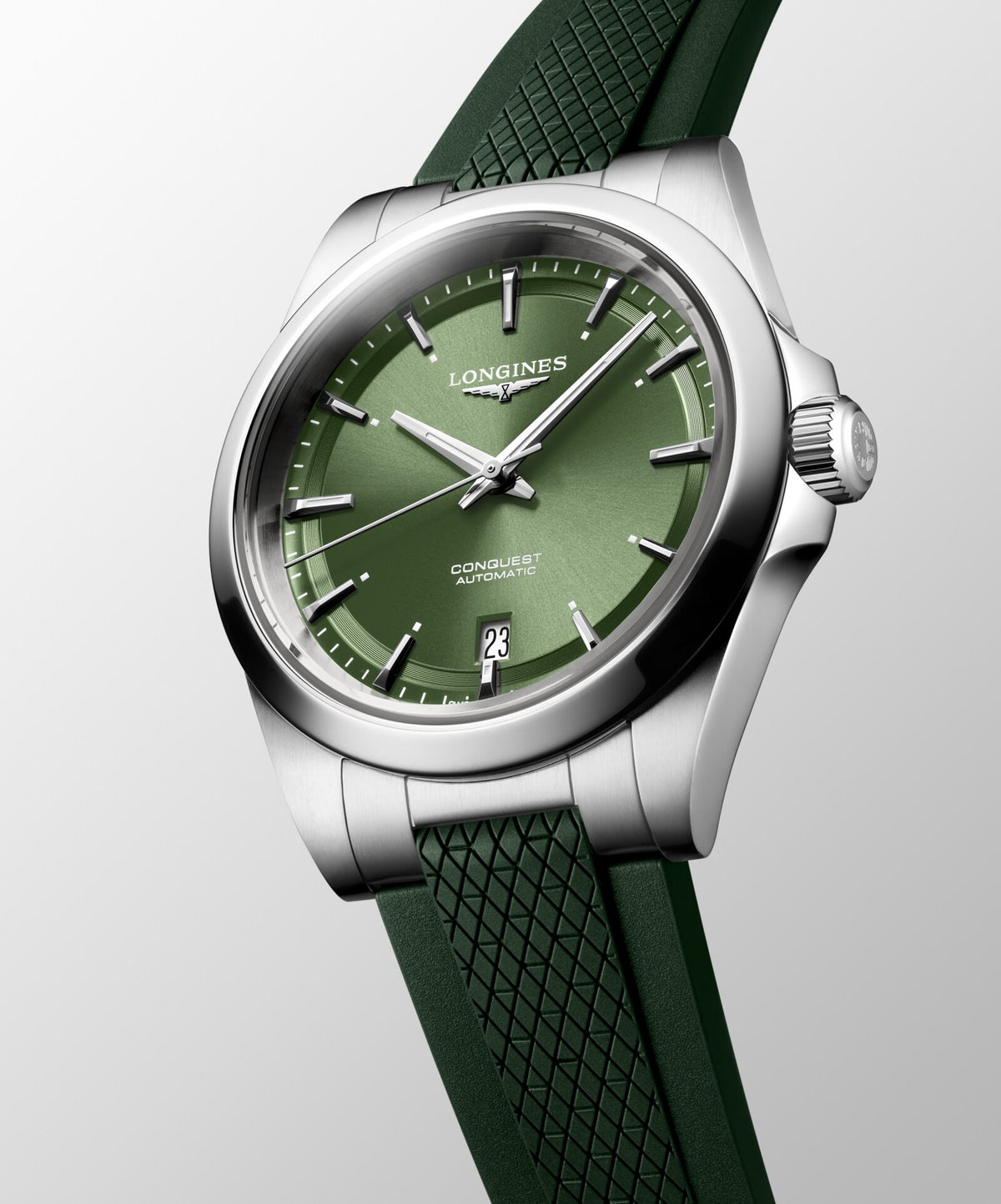 [SIMCHA-OFFICIAL-GALLERY:L3.720.4.02.9:04] Longines Conquest 38.00mm Automatic Sunray green Dial Green Rubber Strap Watch — official gallery view 4