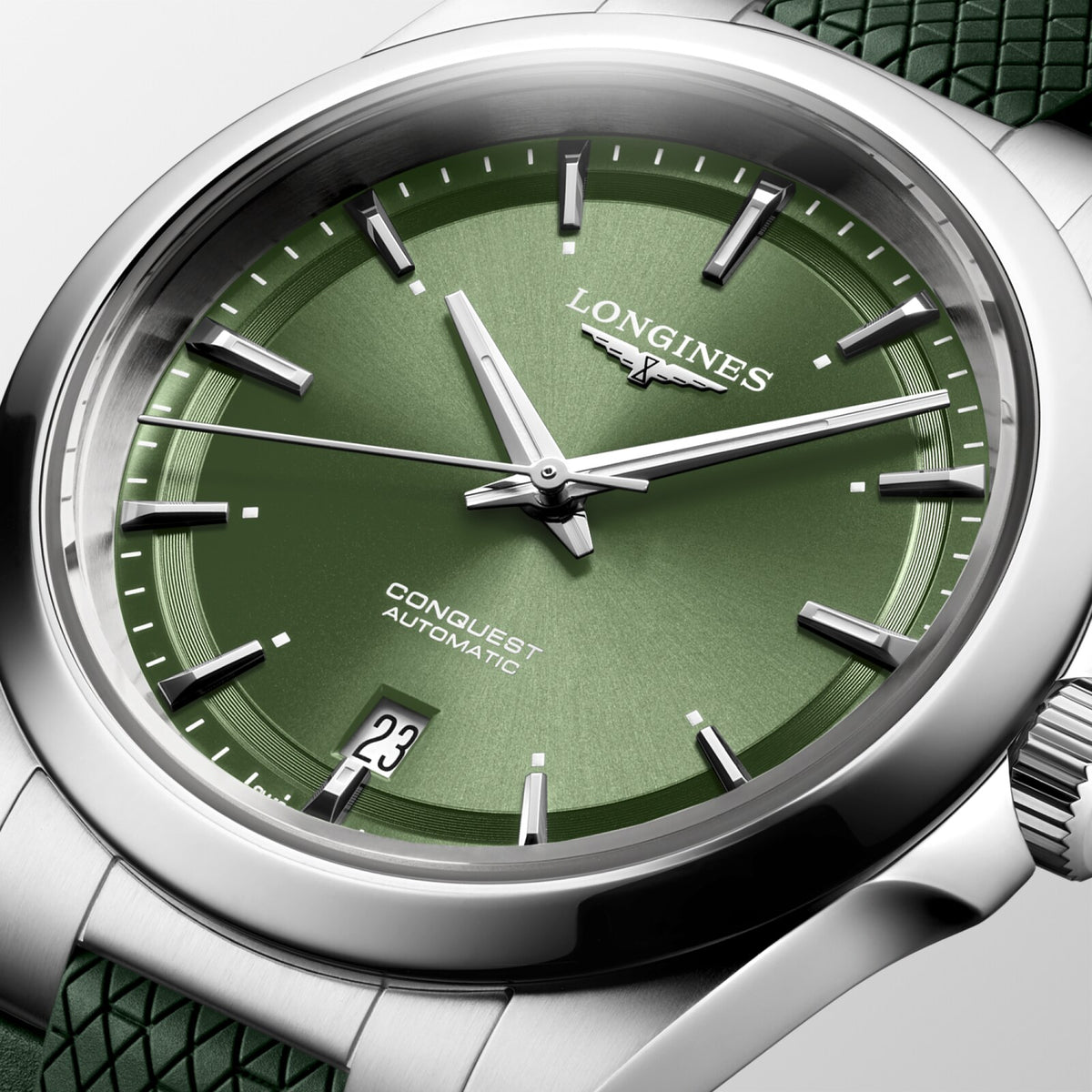 [SIMCHA-OFFICIAL-GALLERY:L3.720.4.02.9:02] Longines Conquest 38.00mm Automatic Sunray green Dial Green Rubber Strap Watch — official gallery view 2