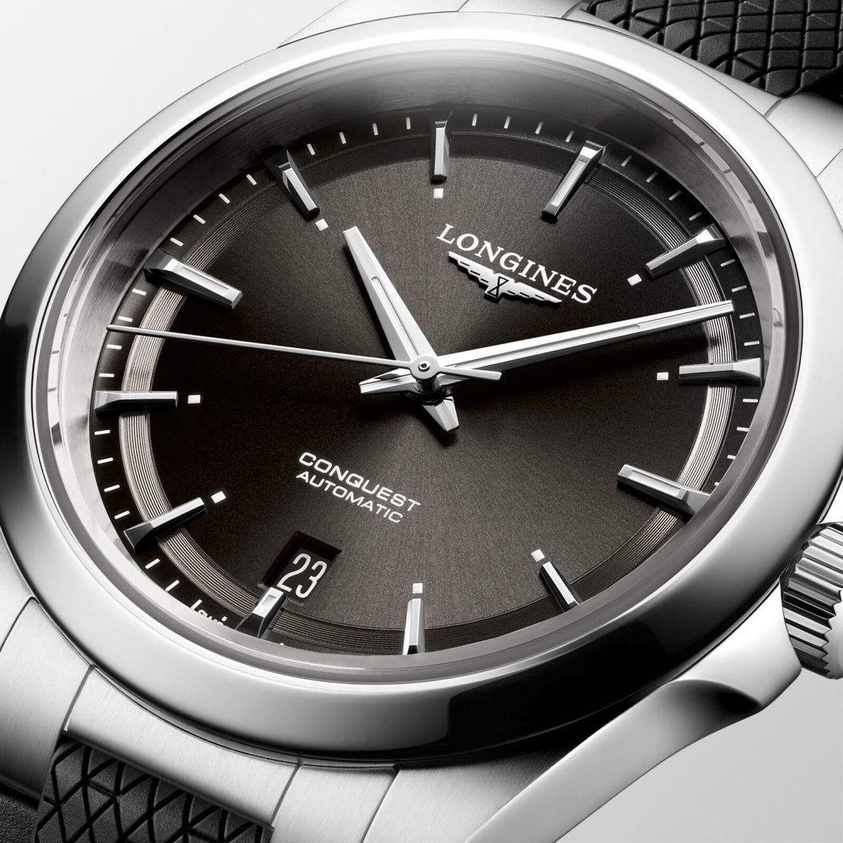 [SIMCHA-OFFICIAL-GALLERY:L3.720.4.52.9:02] Longines Conquest 38.00mm Automatic Sunray black Dial Black Rubber Strap Watch — official gallery view 2