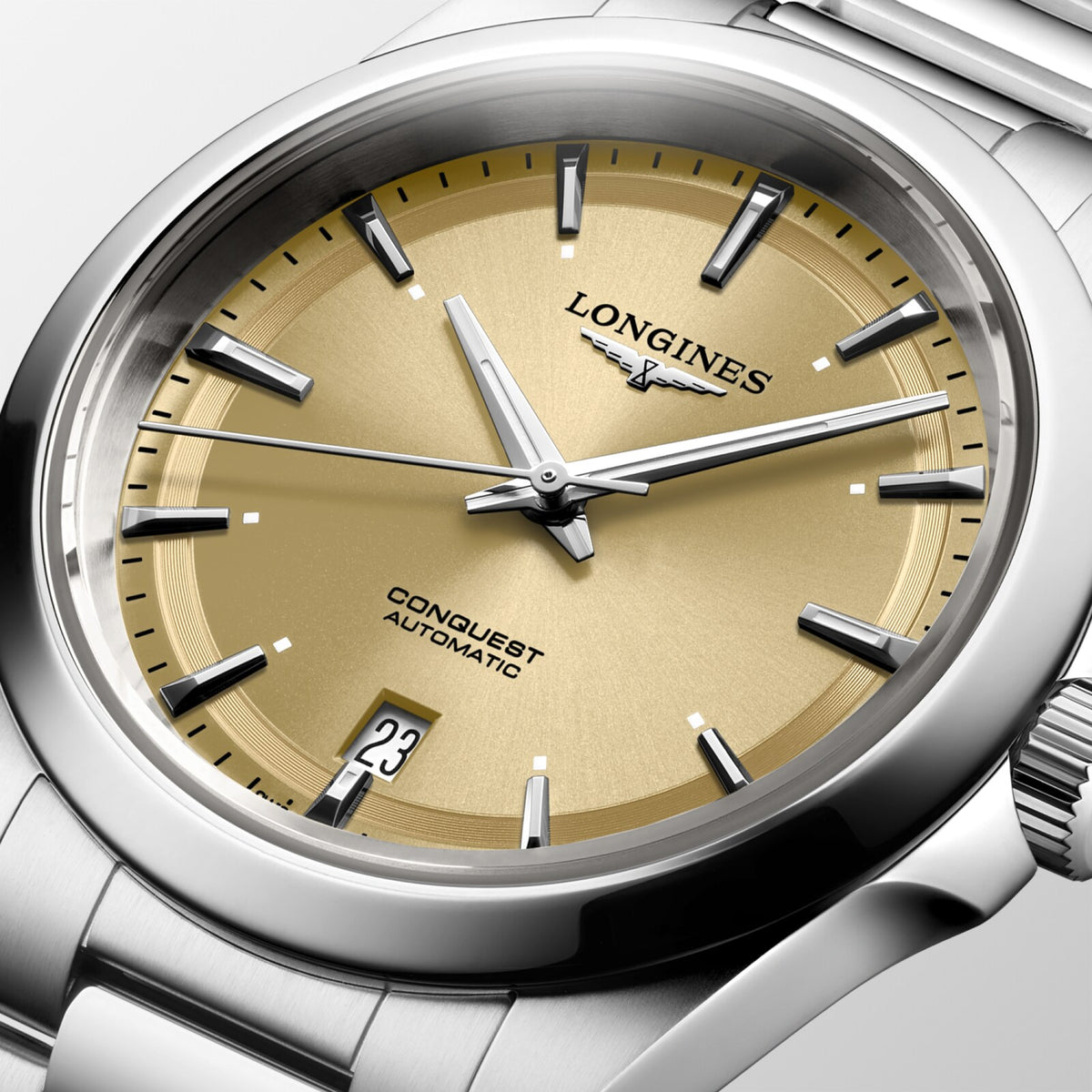 [SIMCHA-OFFICIAL-GALLERY:L3.720.4.62.6:02] Longines Conquest 38.00mm Automatic Sunray Gilt Dial Stainless Steel Bracelet Watch — official gallery view 2