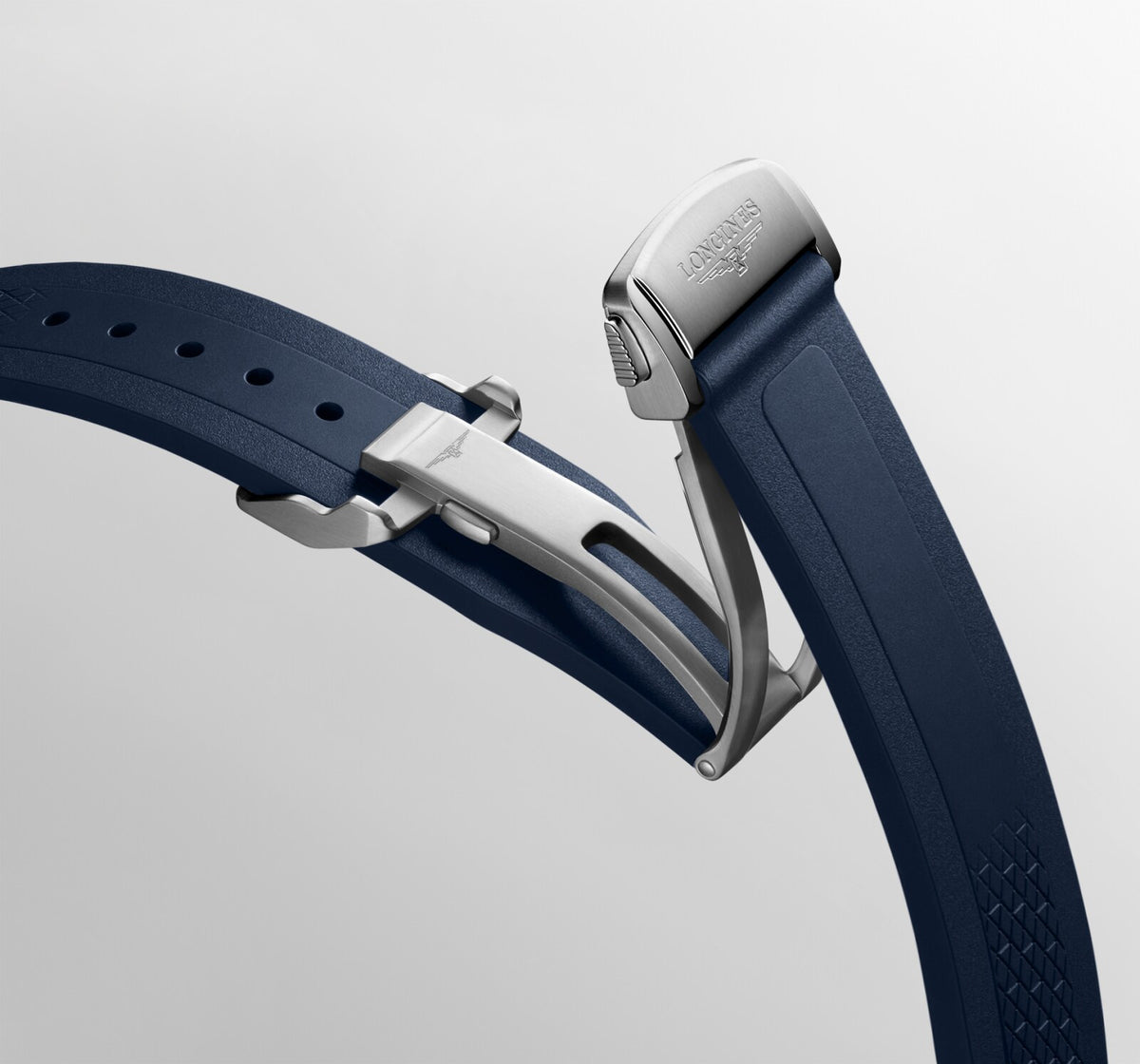 [SIMCHA-OFFICIAL-GALLERY:L3.720.4.92.9:07] Longines Conquest 38.00mm Automatic Sunray blue Dial Blue Rubber Strap Watch — official gallery view 7