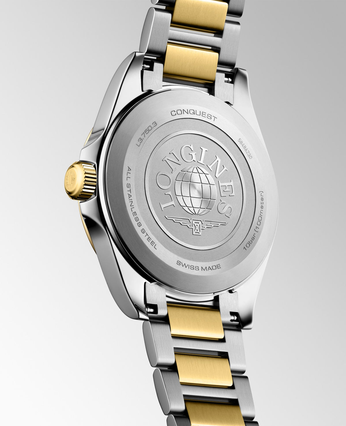 [SIMCHA-OFFICIAL-GALLERY:L3.750.3.52.7:04] Longines Conquest 38.00mm Quartz Black sandblasted Dial Yellow Stainless Steel Bracelet Watch — official gallery view 4