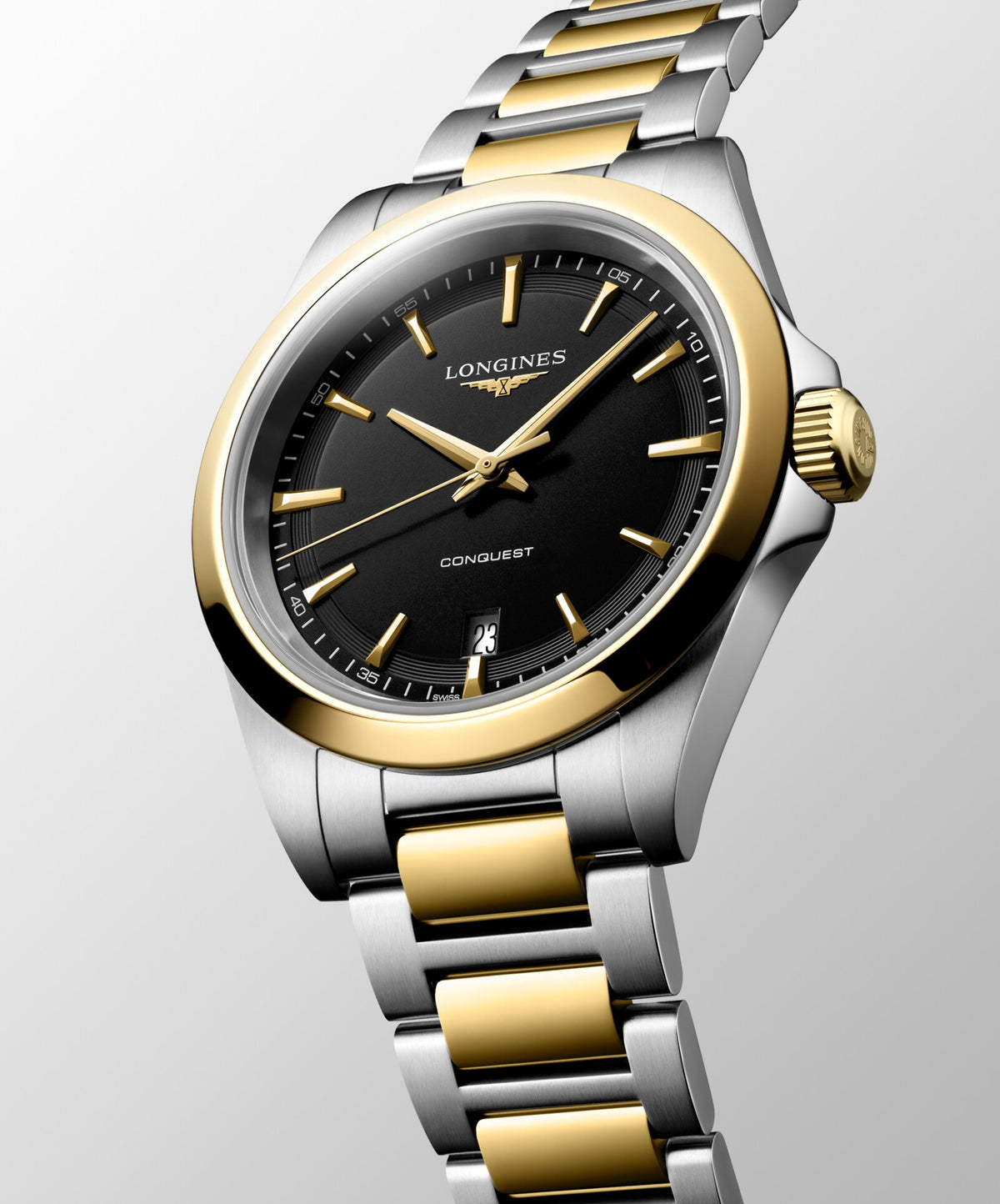 [SIMCHA-OFFICIAL-GALLERY:L3.750.3.52.7:03] Longines Conquest 38.00mm Quartz Black sandblasted Dial Yellow Stainless Steel Bracelet Watch — official gallery view 3