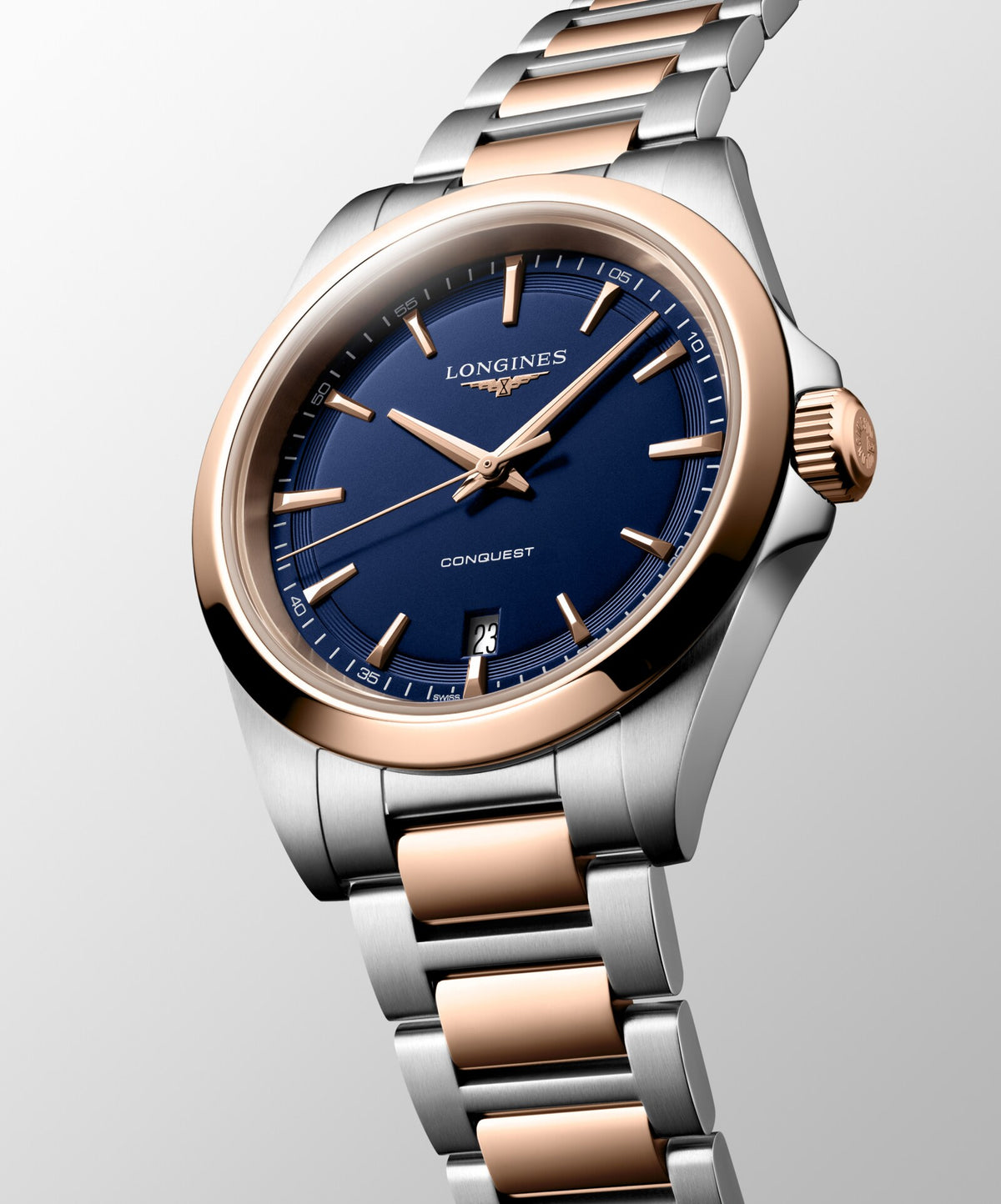 [SIMCHA-OFFICIAL-GALLERY:L3.750.3.98.7:04] Longines Conquest 38.00mm Quartz Blue sandblasted Dial Red Stainless Steel Bracelet Watch — official gallery view 4