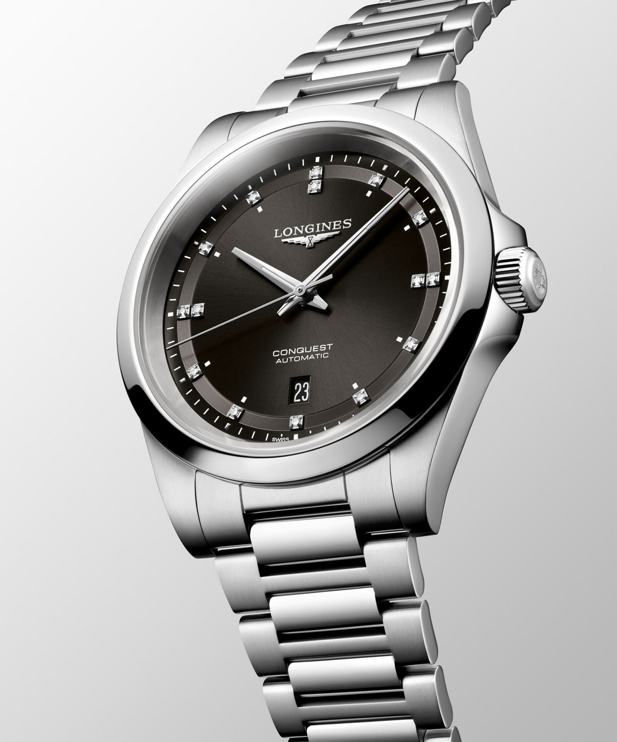 [SIMCHA-OFFICIAL-GALLERY:L3.830.4.57.6:04] Longines Conquest 41.00mm Automatic Sunray black Swiss Super-LumiNova® Dial Stainless Steel Bracelet Watch — official gallery view 4