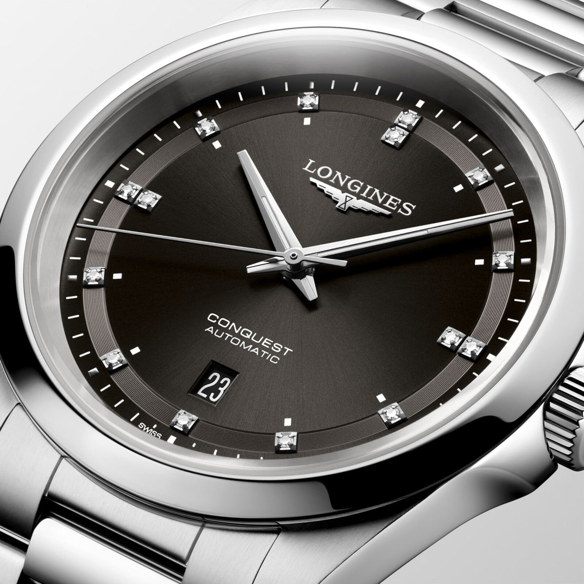 [SIMCHA-OFFICIAL-GALLERY:L3.830.4.57.6:02] Longines Conquest 41.00mm Automatic Sunray black Swiss Super-LumiNova® Dial Stainless Steel Bracelet Watch — official gallery view 2