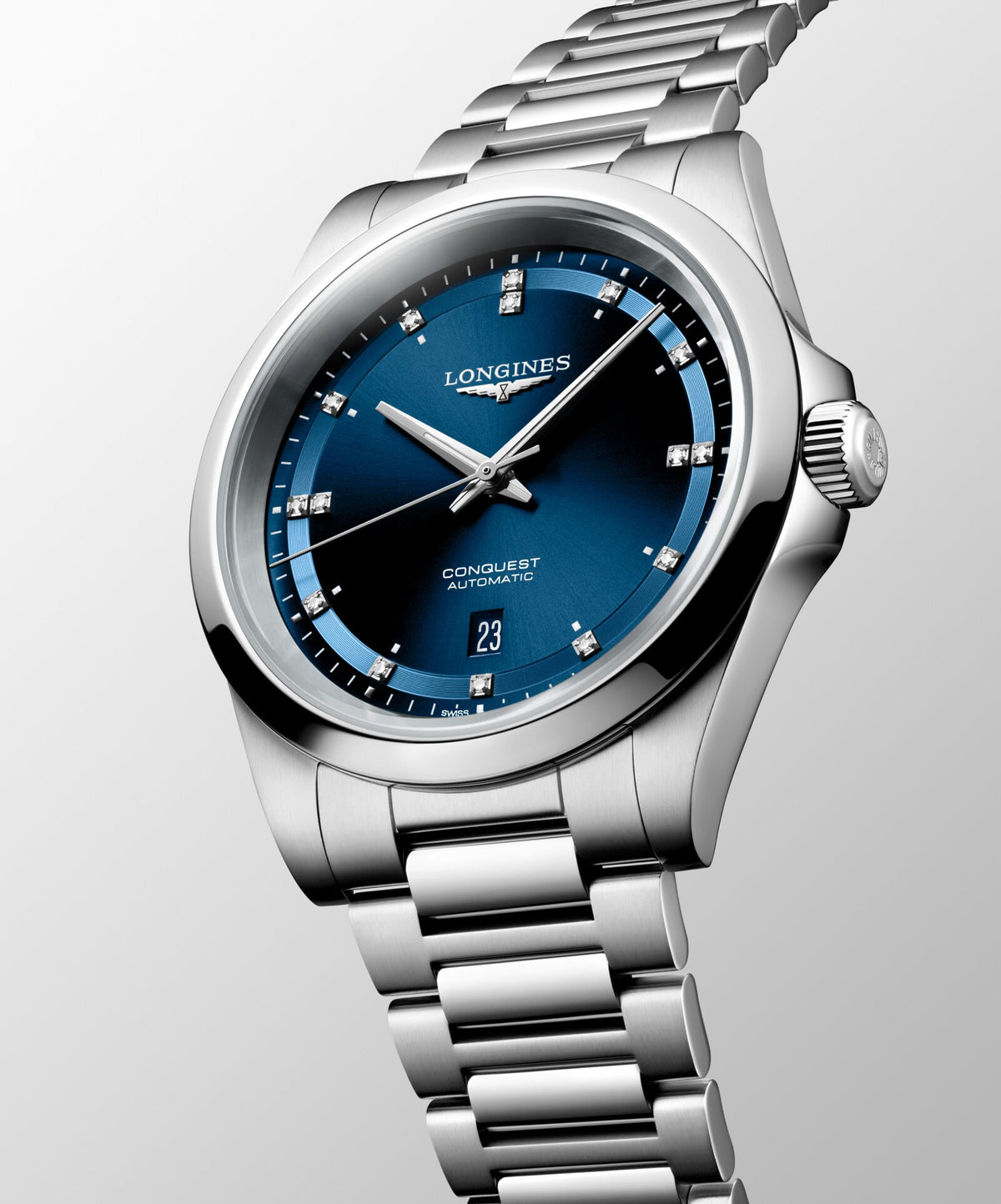 [SIMCHA-OFFICIAL-GALLERY:L3.830.4.97.6:04] Longines Conquest 41.00mm Automatic Sunray blue Swiss Super-LumiNova® Dial Stainless Steel Bracelet Watch — official gallery view 4