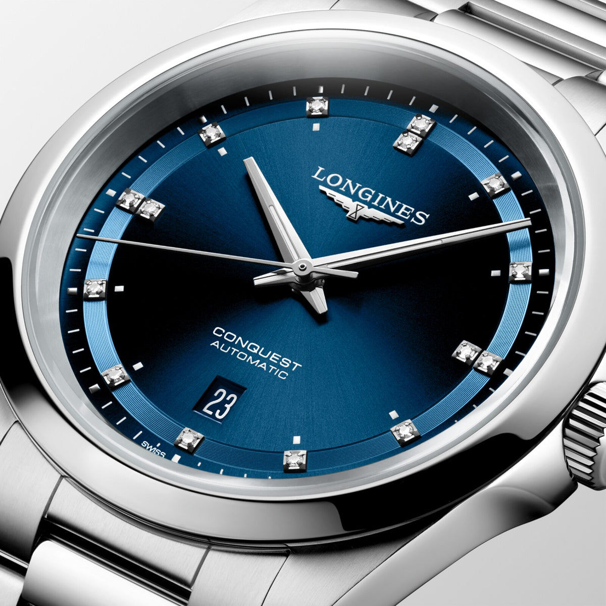 [SIMCHA-OFFICIAL-GALLERY:L3.830.4.97.6:02] Longines Conquest 41.00mm Automatic Sunray blue Swiss Super-LumiNova® Dial Stainless Steel Bracelet Watch — official gallery view 2