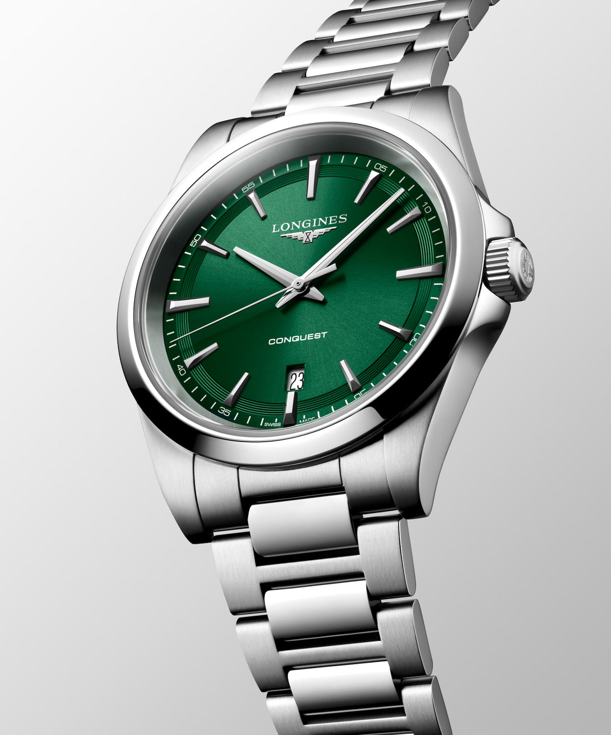 Longines Conquest 41.00mm Quartz Sunray green Dial Stainless Steel Bracelet Watch