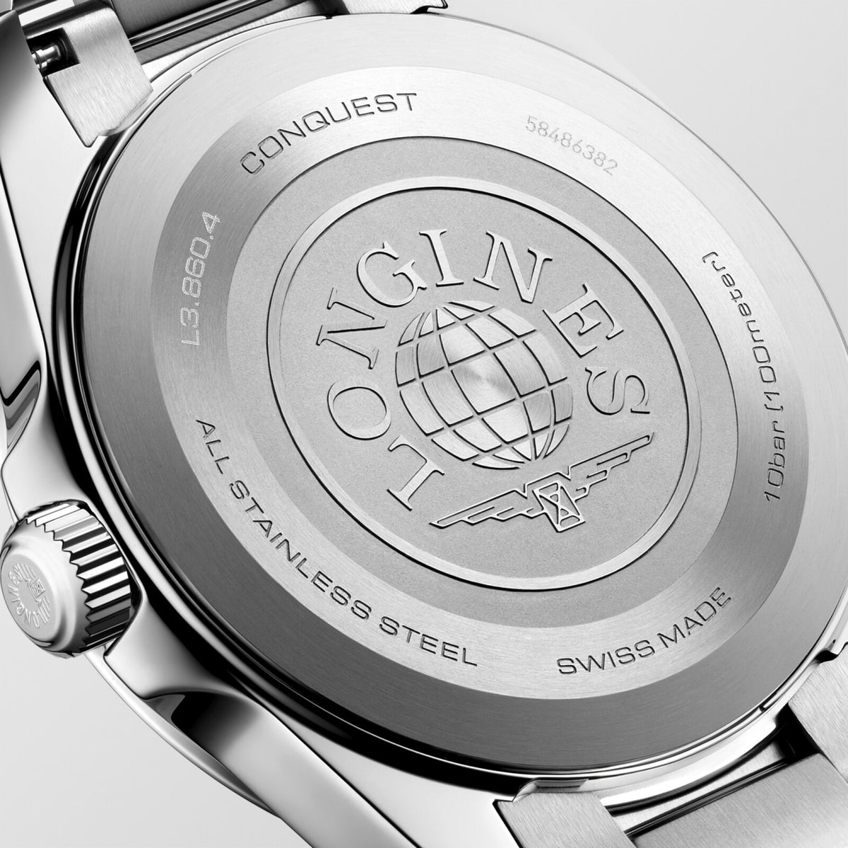 Longines Conquest 41.00mm Quartz Black sandblasted Dial Stainless Steel Bracelet Watch
