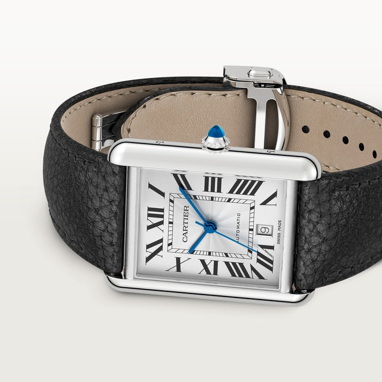 Cartier Tank 41.0 x 31.0mm Automatic Silvered Dial Calfskin Leather Strap Watch