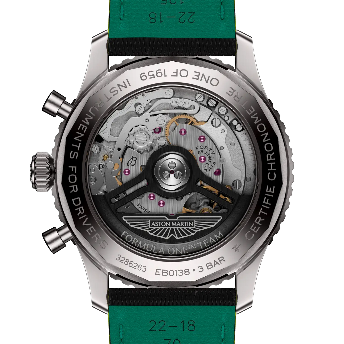 [SIMCHA-TOP500:BREITLING:EB01381A1B1X1:04] Breitling Navitimer B01 Chronograph 43 Aston Martin Aramco Formula ONE™ team – EB01381A1B1X1 official image