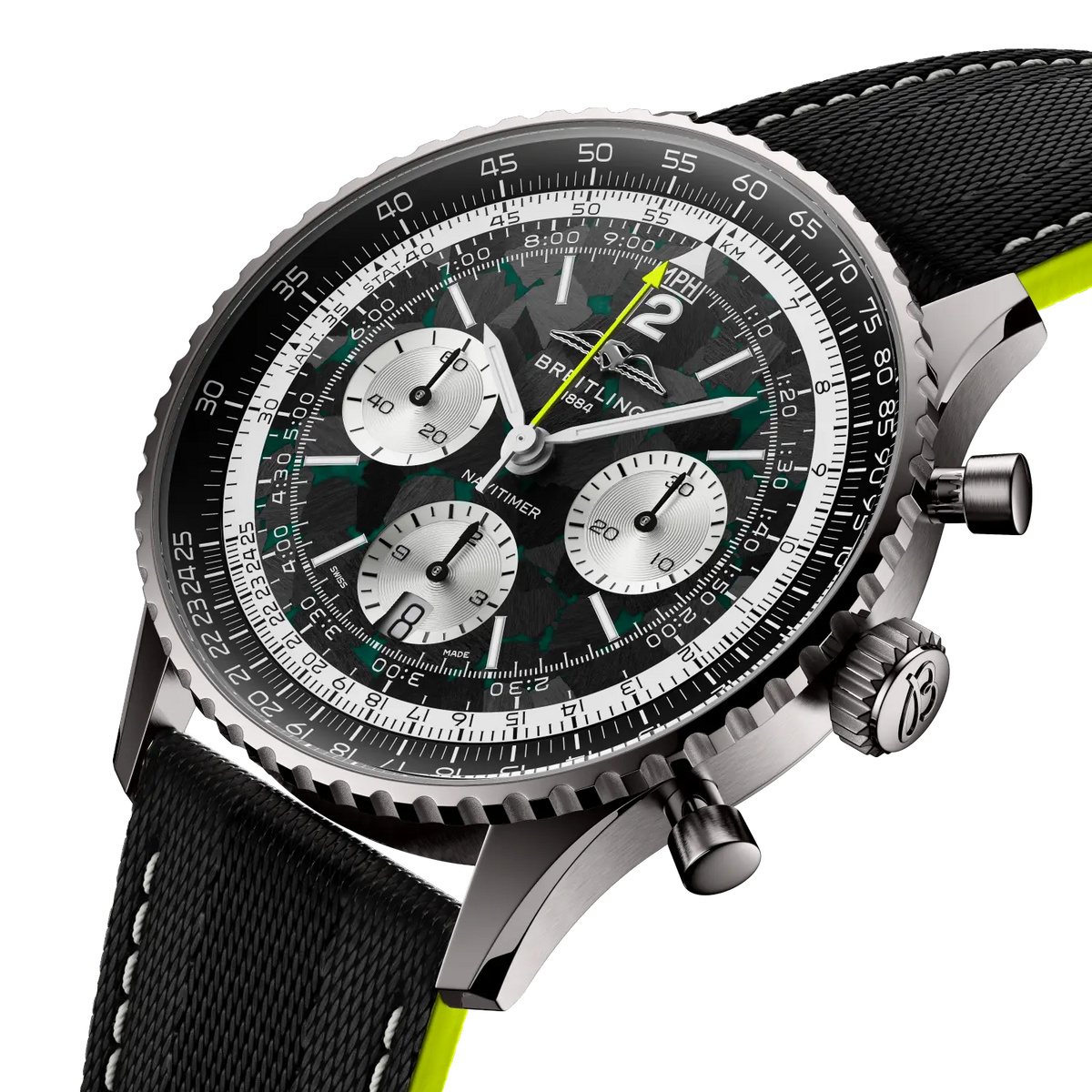 [SIMCHA-TOP500:BREITLING:EB01381A1B1X1:02] Breitling Navitimer B01 Chronograph 43 Aston Martin Aramco Formula ONE™ team – EB01381A1B1X1 official image