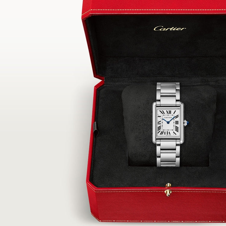 Cartier Tank 33.7 x 25.5mm Quartz Silvered Dial Steel Bracelet Watch