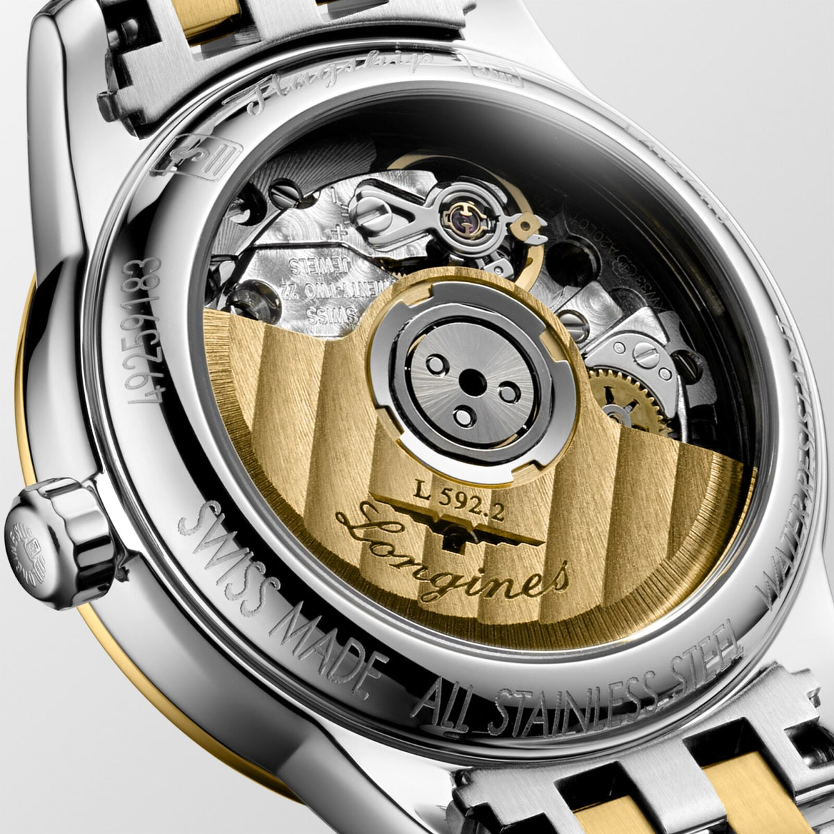 [SIMCHA-OFFICIAL-GALLERY:L4.274.3.21.7:03] Longines Flagship Classic 26.00mm Automatic White matt Dial Yellow Stainless Steel Bracelet Watch — official gallery view 3