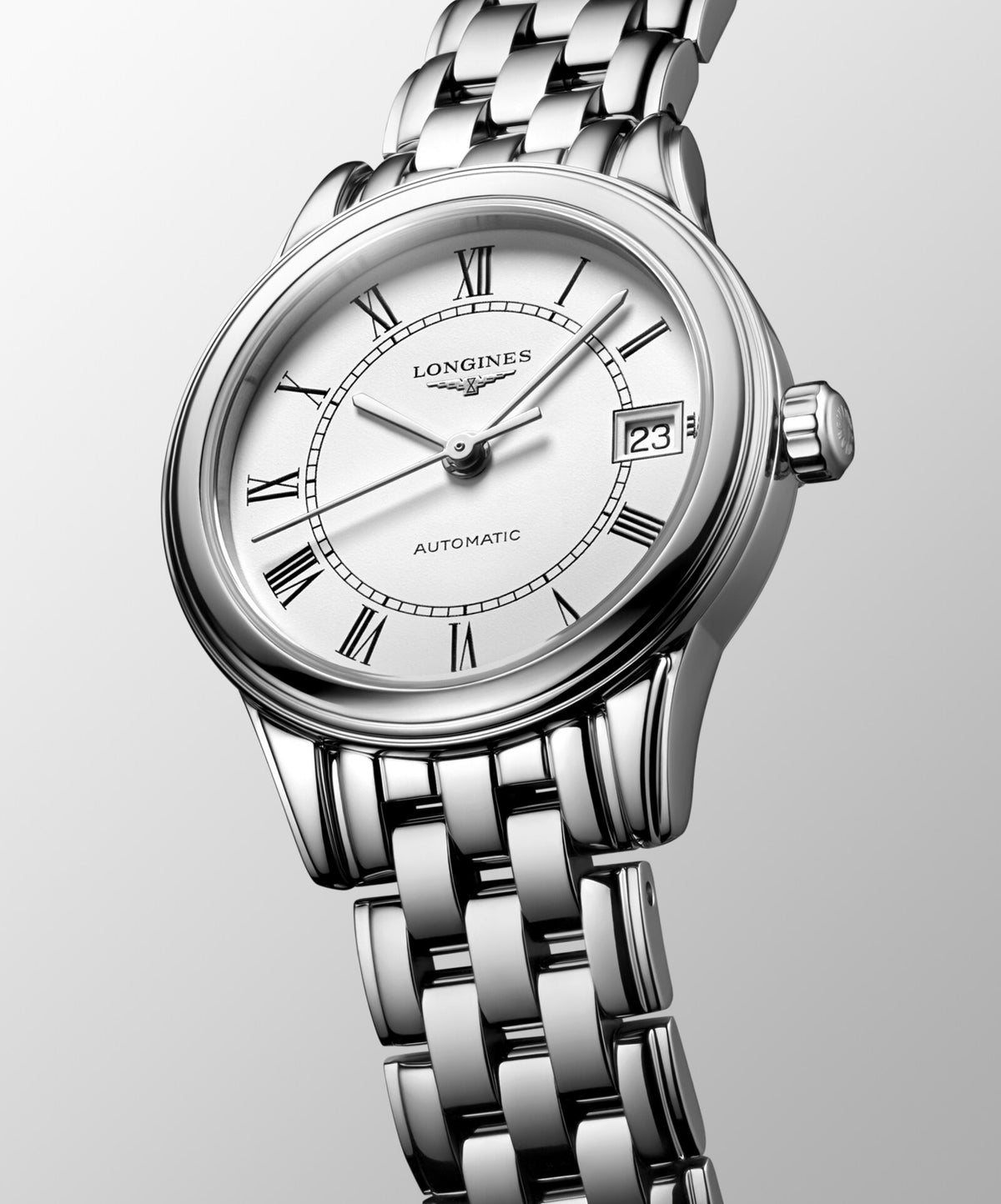 [SIMCHA-OFFICIAL-GALLERY:L4.274.4.21.6:03] Longines Flagship Classic 26.00mm Automatic White matt Dial Stainless Steel Bracelet Watch — official gallery view 3