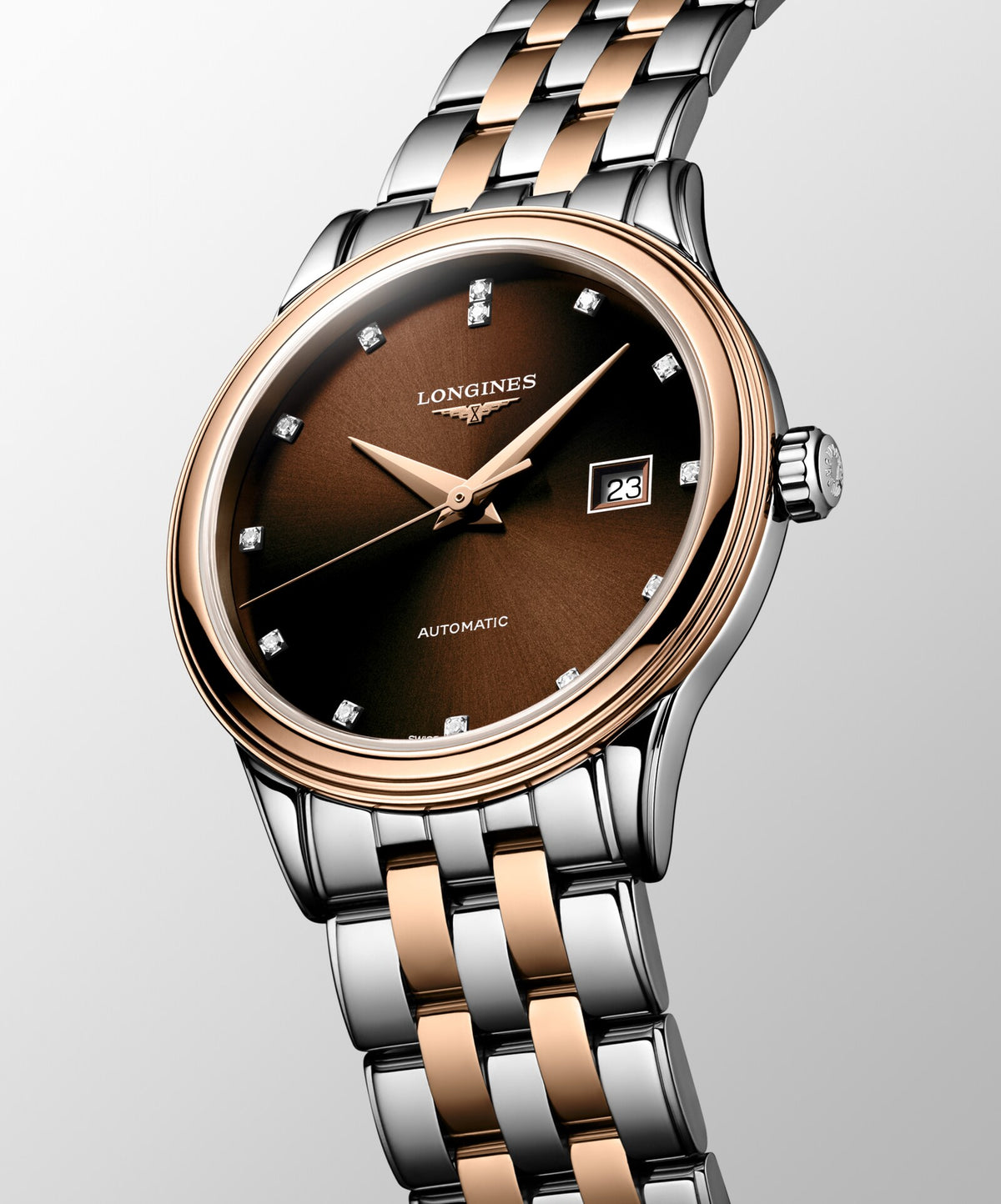 [SIMCHA-OFFICIAL-GALLERY:L4.374.3.08.7:04] Longines Flagship Classic 30.00mm Automatic Sunray brown Dial Red Stainless Steel Bracelet Watch — official gallery view 4