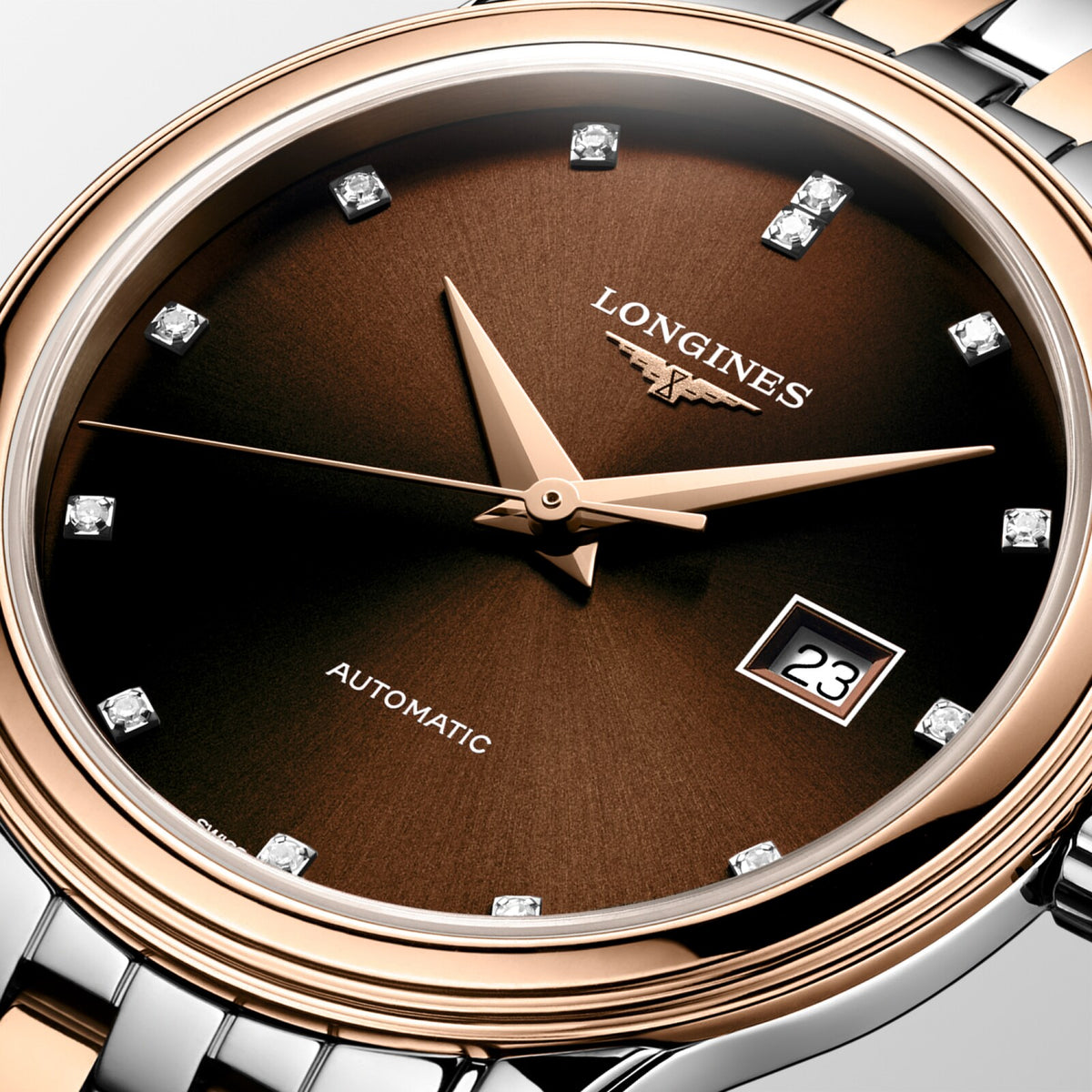 [SIMCHA-OFFICIAL-GALLERY:L4.374.3.08.7:02] Longines Flagship Classic 30.00mm Automatic Sunray brown Dial Red Stainless Steel Bracelet Watch — official gallery view 2