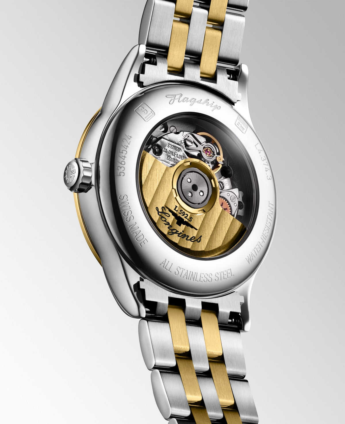 [SIMCHA-OFFICIAL-GALLERY:L4.374.3.17.7:05] Longines Flagship Classic 30.00mm Automatic White matt Dial Yellow Stainless Steel Bracelet Watch — official gallery view 5