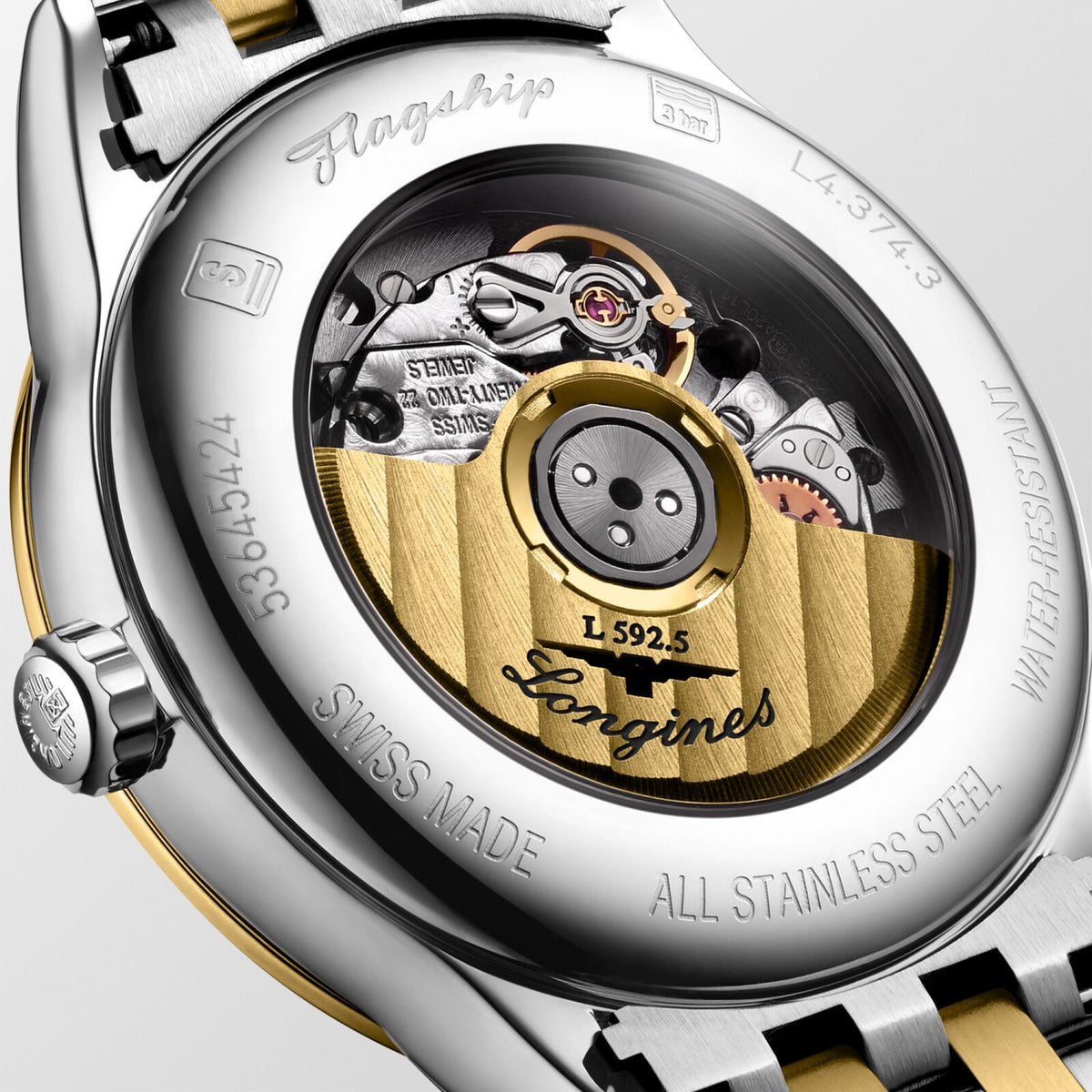 [SIMCHA-OFFICIAL-GALLERY:L4.374.3.17.7:03] Longines Flagship Classic 30.00mm Automatic White matt Dial Yellow Stainless Steel Bracelet Watch — official gallery view 3