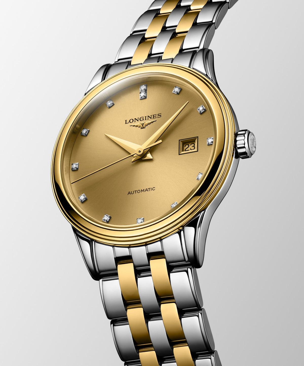 [SIMCHA-OFFICIAL-GALLERY:L4.374.3.38.7:04] Longines Flagship Classic 30.00mm Automatic Gilt Dial Yellow Stainless Steel Bracelet Watch — official gallery view 4