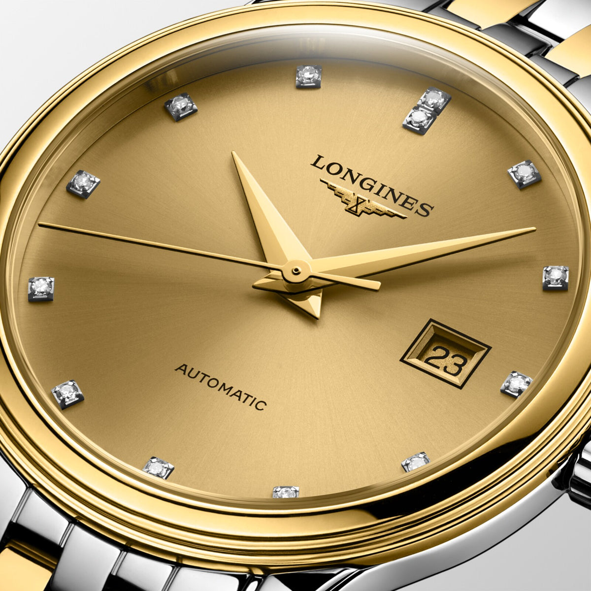[SIMCHA-OFFICIAL-GALLERY:L4.374.3.38.7:02] Longines Flagship Classic 30.00mm Automatic Gilt Dial Yellow Stainless Steel Bracelet Watch — official gallery view 2