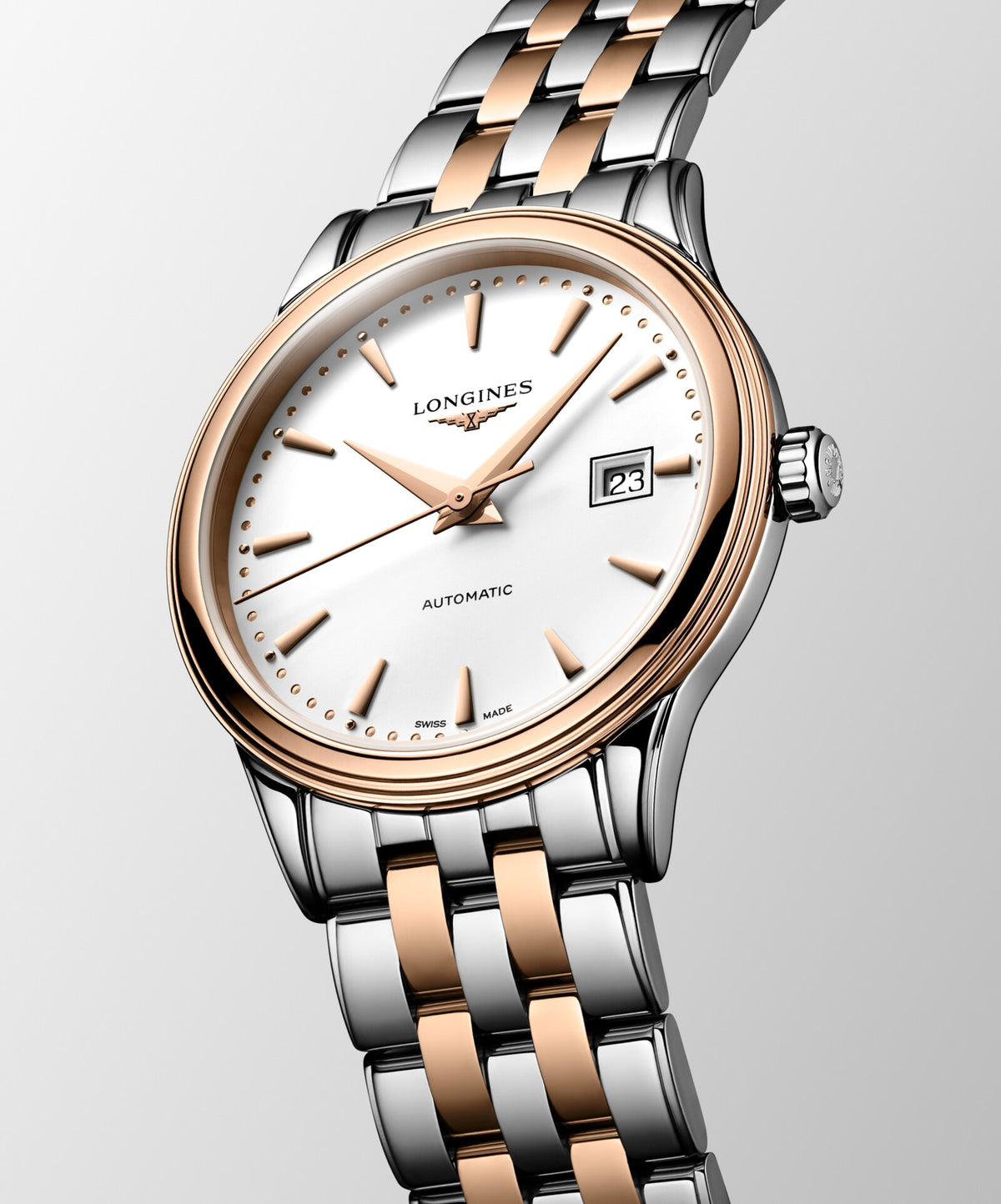 [SIMCHA-OFFICIAL-GALLERY:L4.374.3.90.7:04] Longines Flagship Classic 30.00mm Automatic White matt Dial Red Stainless Steel Bracelet Watch — official gallery view 4