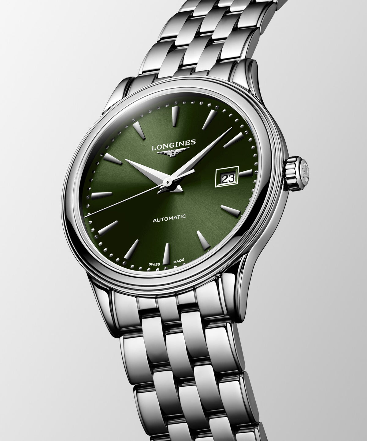 [SIMCHA-OFFICIAL-GALLERY:L4.374.4.02.6:04] Longines Flagship Classic 30.00mm Automatic Sunray green Dial Stainless Steel Bracelet Watch — official gallery view 4