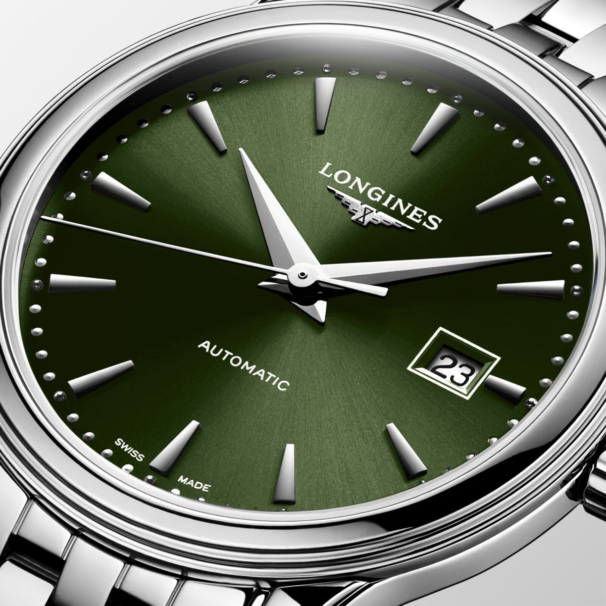 [SIMCHA-OFFICIAL-GALLERY:L4.374.4.02.6:02] Longines Flagship Classic 30.00mm Automatic Sunray green Dial Stainless Steel Bracelet Watch — official gallery view 2