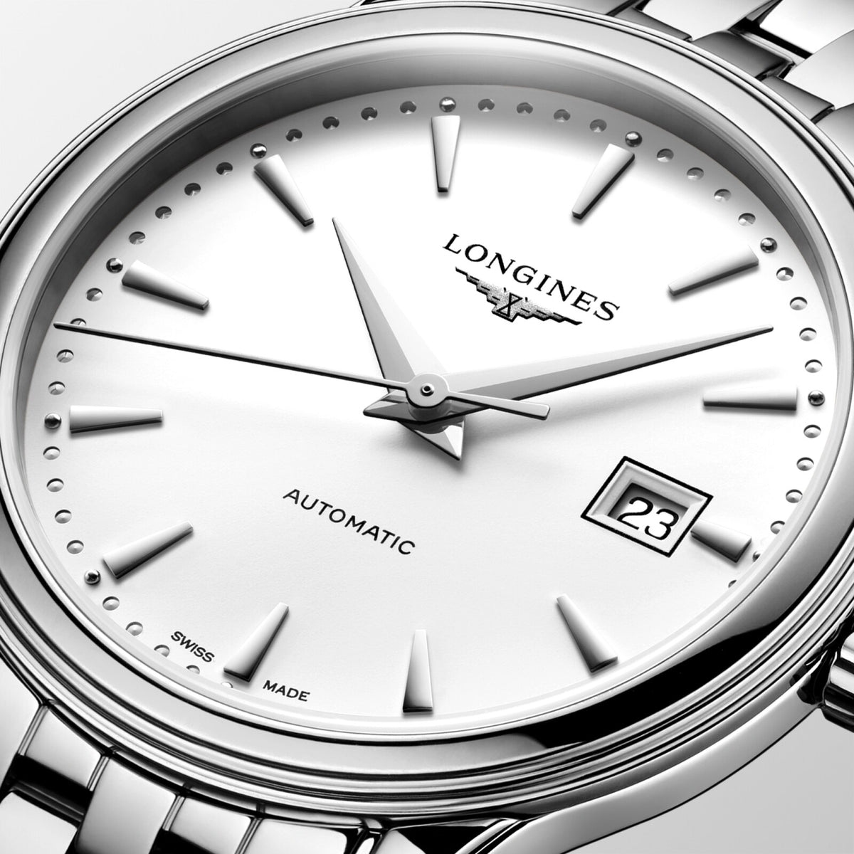 [SIMCHA-OFFICIAL-GALLERY:L4.374.4.18.6:02] Longines Flagship Classic 30.00mm Automatic White matt Dial Stainless Steel Bracelet Watch — official gallery view 2