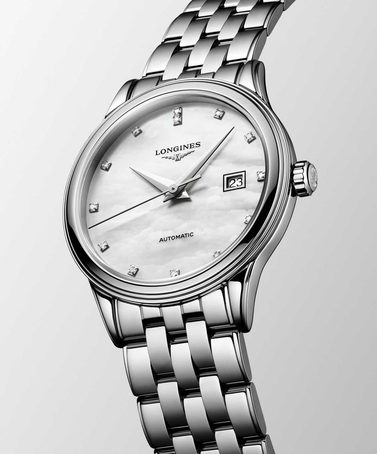 [SIMCHA-OFFICIAL-GALLERY:L4.374.4.88.6:04] Longines Flagship Classic 30.00mm Automatic White mother-of-pearl Dial Stainless Steel Bracelet Watch — official gallery view 4