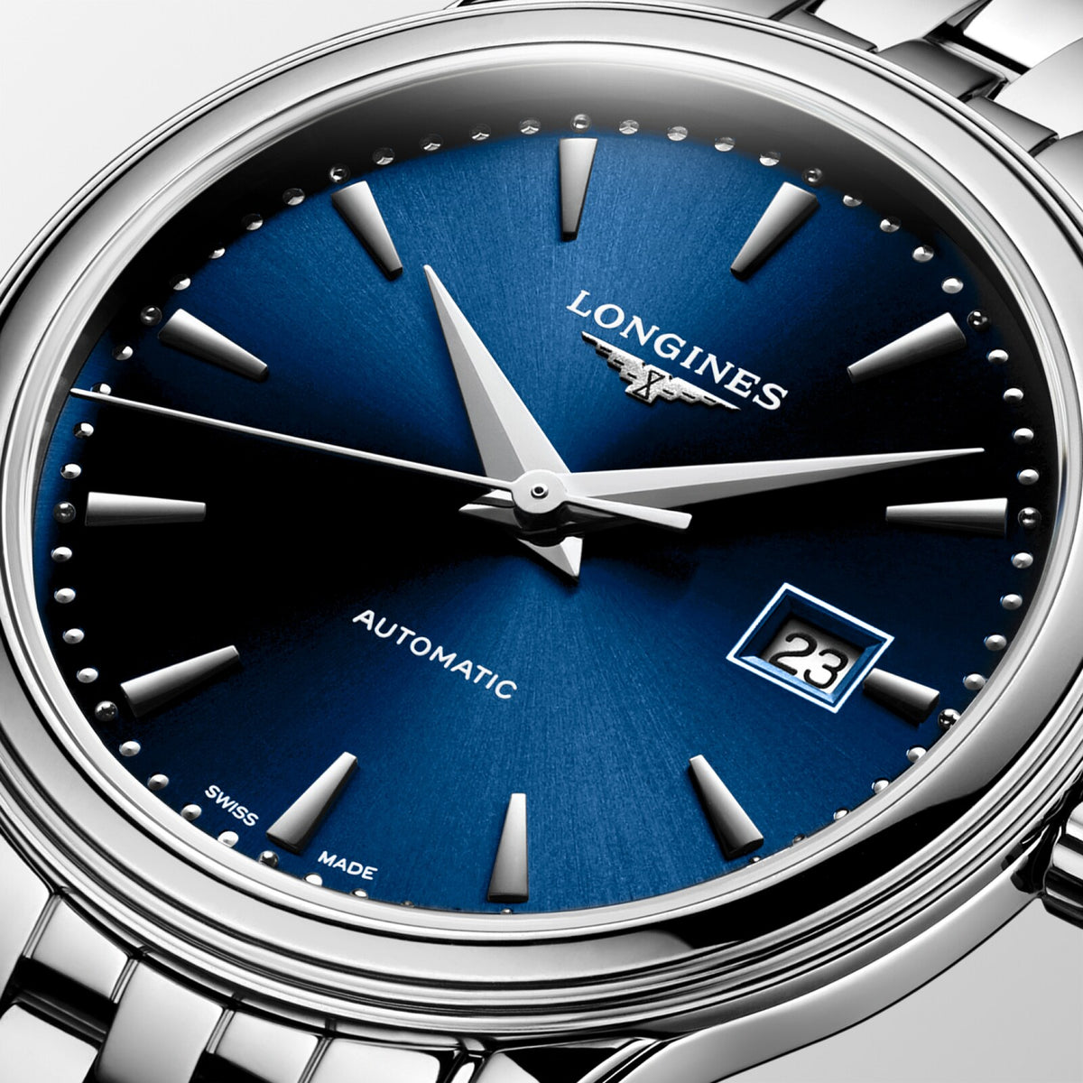 [SIMCHA-OFFICIAL-GALLERY:L4.374.4.98.6:02] Longines Flagship Classic 30.00mm Automatic Sunray blue Dial Stainless Steel Bracelet Watch — official gallery view 2