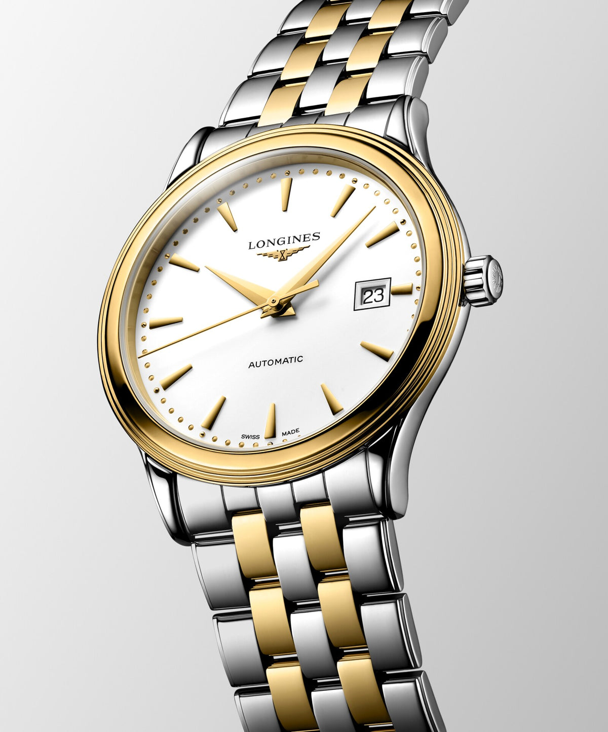 [SIMCHA-OFFICIAL-GALLERY:L4.984.3.20.7:04] Longines Flagship Classic 40.00mm Automatic White matt Dial Yellow Stainless Steel Bracelet Watch — official gallery view 4