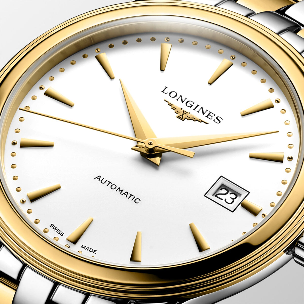 [SIMCHA-OFFICIAL-GALLERY:L4.984.3.20.7:02] Longines Flagship Classic 40.00mm Automatic White matt Dial Yellow Stainless Steel Bracelet Watch — official gallery view 2