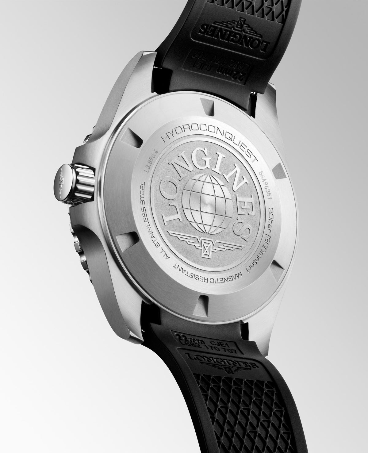 [SIMCHA-TOP500:LONGINES:L3.890.4.56.9:05] HYDROCONQUEST GMT L3.890.4.56.9 Automatic, Stainless steel and ceramic bezel, Sunray black, Strap Watch - Watch back