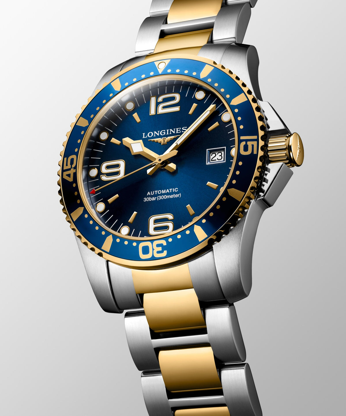 [SIMCHA-OFFICIAL-GALLERY:L3.742.3.96.7:02] Longines HydroConquest 41.00mm Automatic Sunray blue Dial Yellow Stainless Steel Bracelet Watch — official gallery view 2