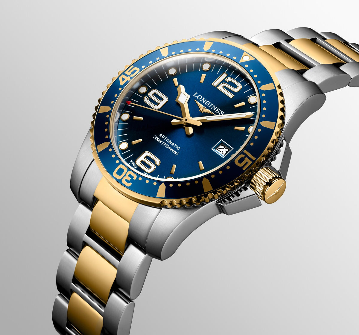 [SIMCHA-OFFICIAL-GALLERY:L3.742.3.96.7:06] Longines HydroConquest 41.00mm Automatic Sunray blue Dial Yellow Stainless Steel Bracelet Watch — official gallery view 6