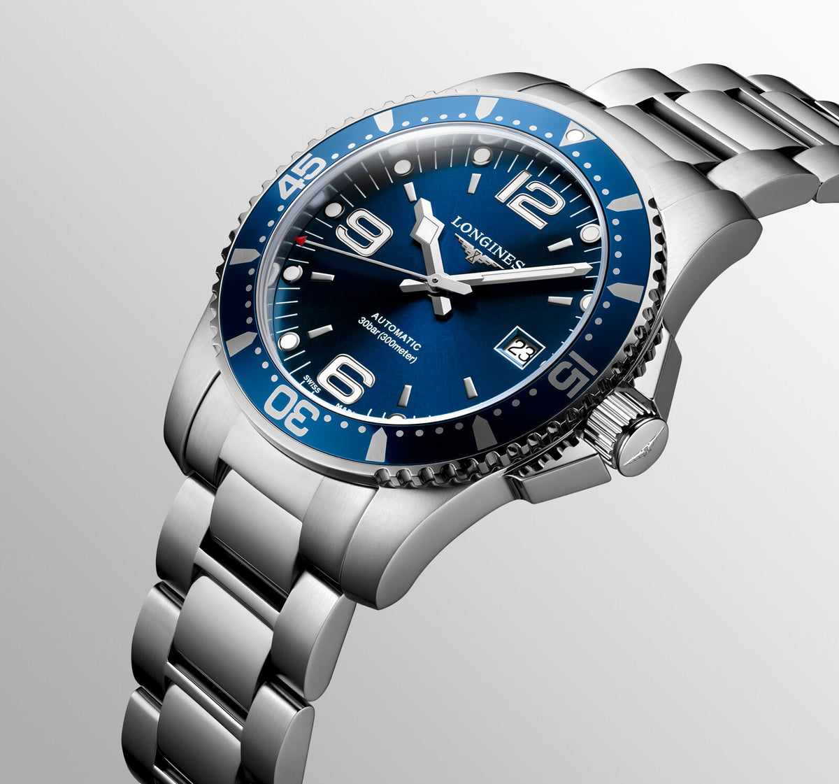 [SIMCHA-OFFICIAL-GALLERY:L3.742.4.96.6:07] Longines HydroConquest 41.00mm Automatic Sunray blue Dial Stainless Steel Bracelet Watch — official gallery view 7