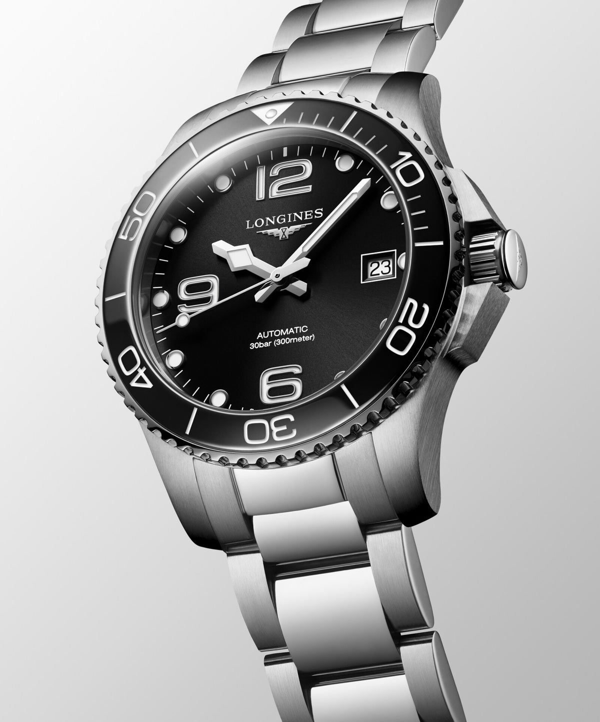 [SIMCHA-OFFICIAL-GALLERY:L3.780.4.56.6:06] Longines HydroConquest 39.00mm Automatic Sunray black Dial Stainless Steel Bracelet Watch — official gallery view 6