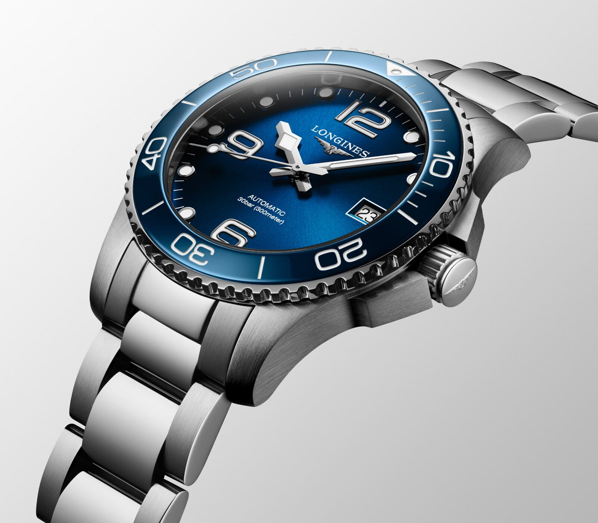 [SIMCHA-OFFICIAL-GALLERY:L3.780.4.96.6:09] Longines HydroConquest 39.00mm Automatic Sunray blue Dial Stainless Steel Bracelet Watch — official gallery view 9
