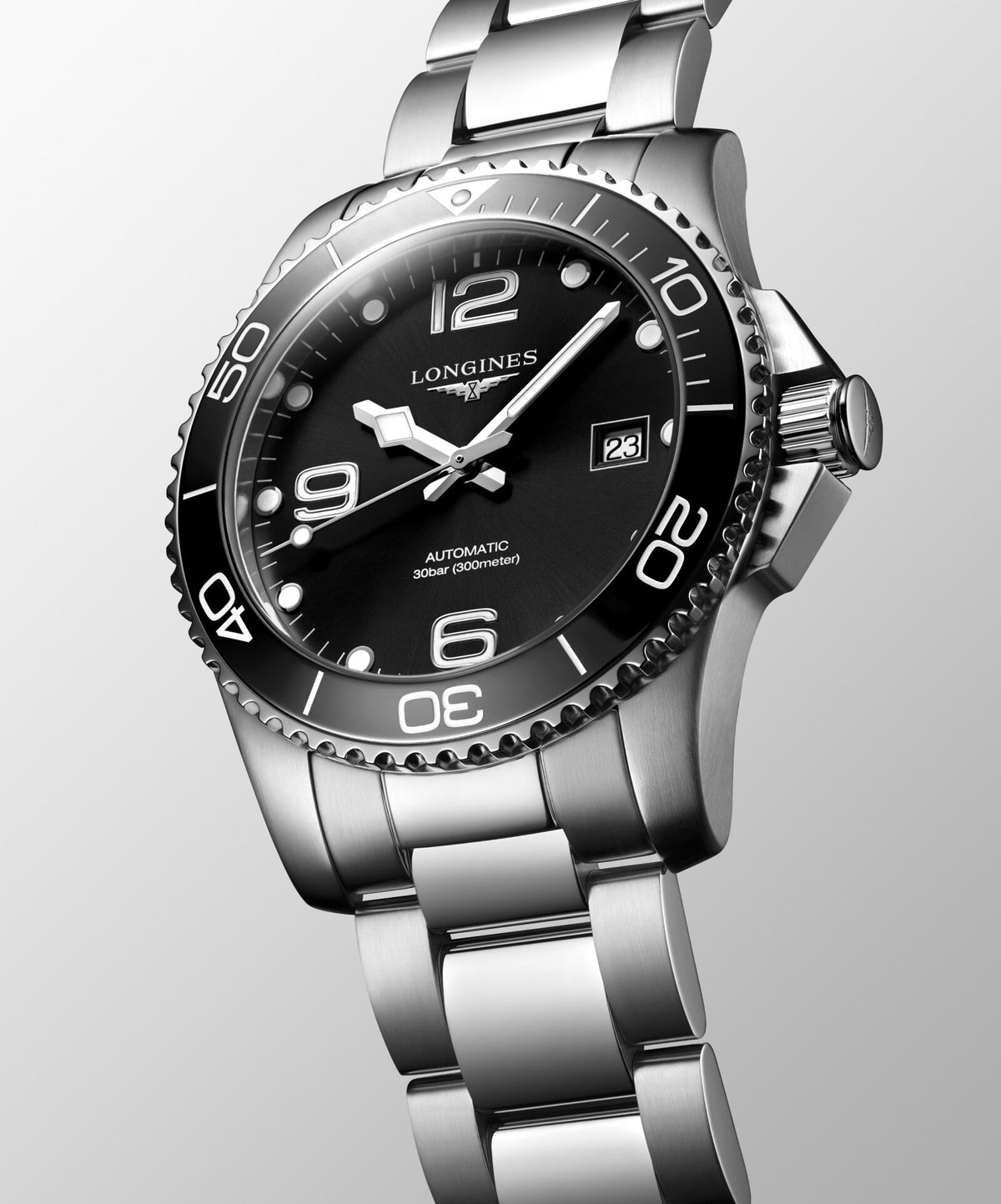 [SIMCHA-OFFICIAL-GALLERY:L3.781.4.56.6:06] Longines HydroConquest 41.00mm Automatic Sunray black Swiss Super-LumiNova® Dial Stainless Steel Bracelet Watch — official gallery view 6