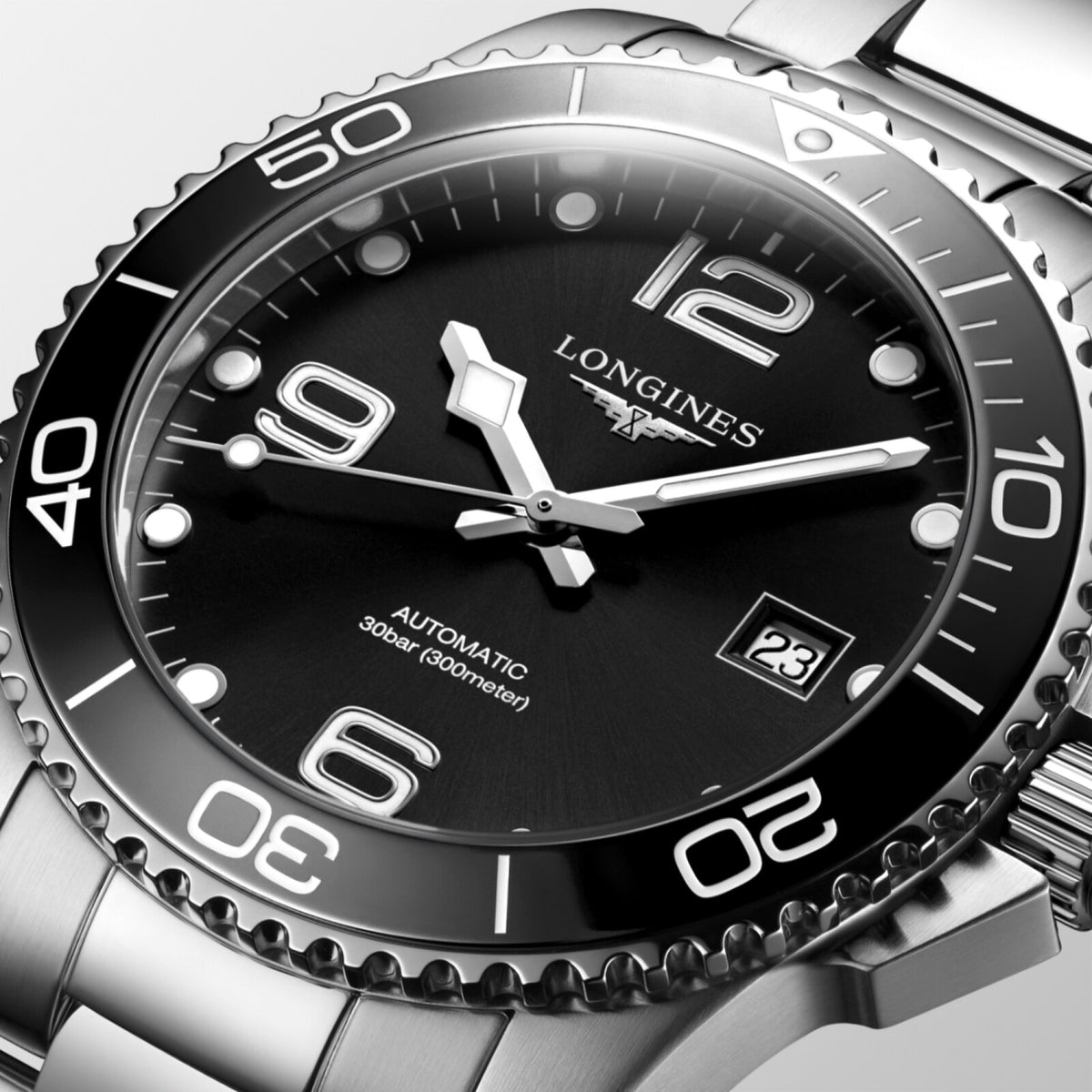 [SIMCHA-OFFICIAL-GALLERY:L3.781.4.56.6:02] Longines HydroConquest 41.00mm Automatic Sunray black Swiss Super-LumiNova® Dial Stainless Steel Bracelet Watch — official gallery view 2